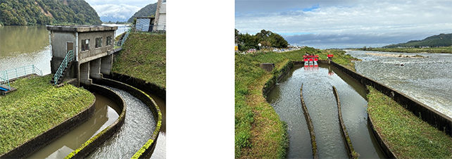 左岸取水口とその下流。左岸側は水道水にも利用し、冬期間も通水しています。